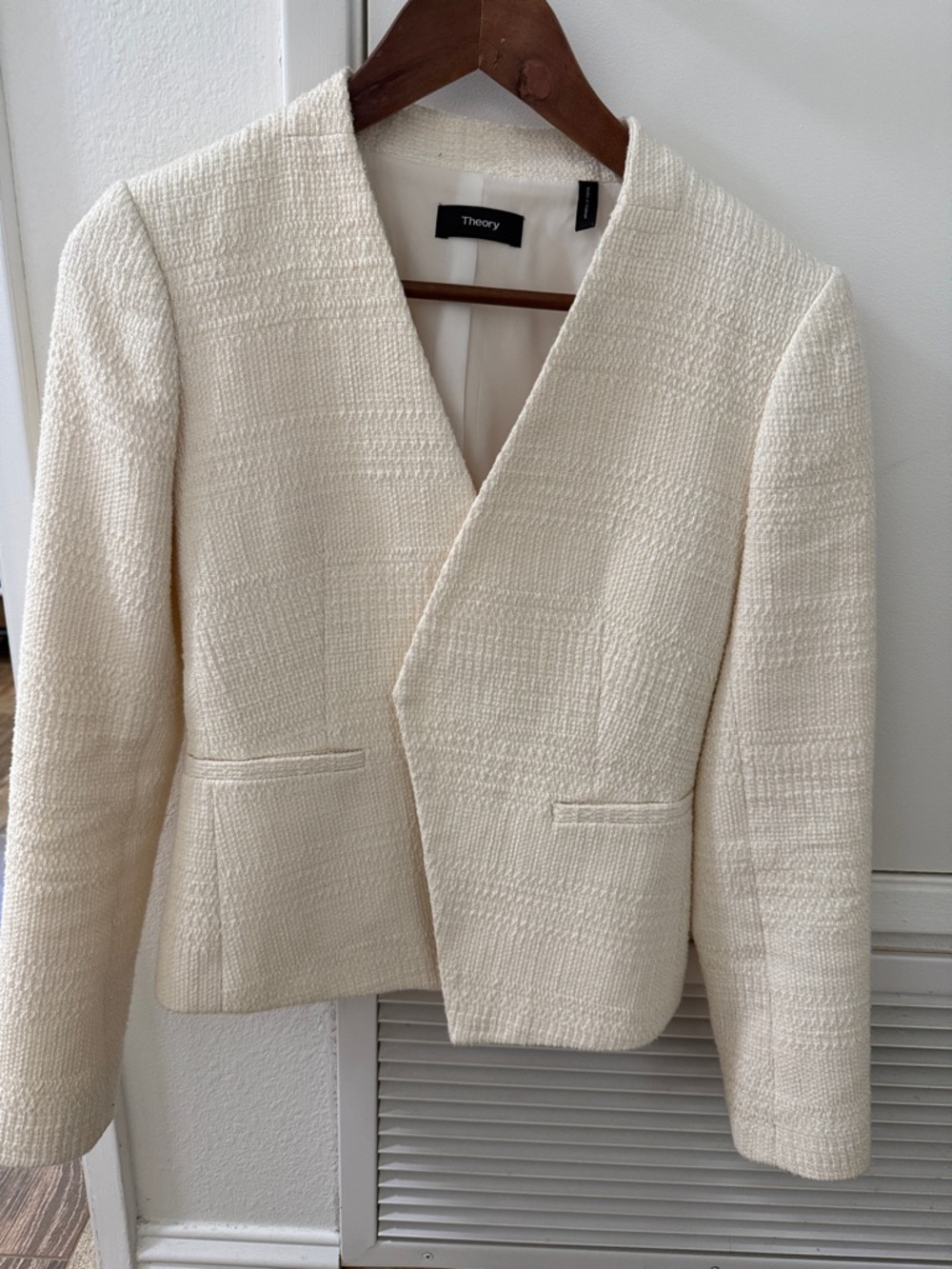 Theory Cream Textured Open-Front Blazer